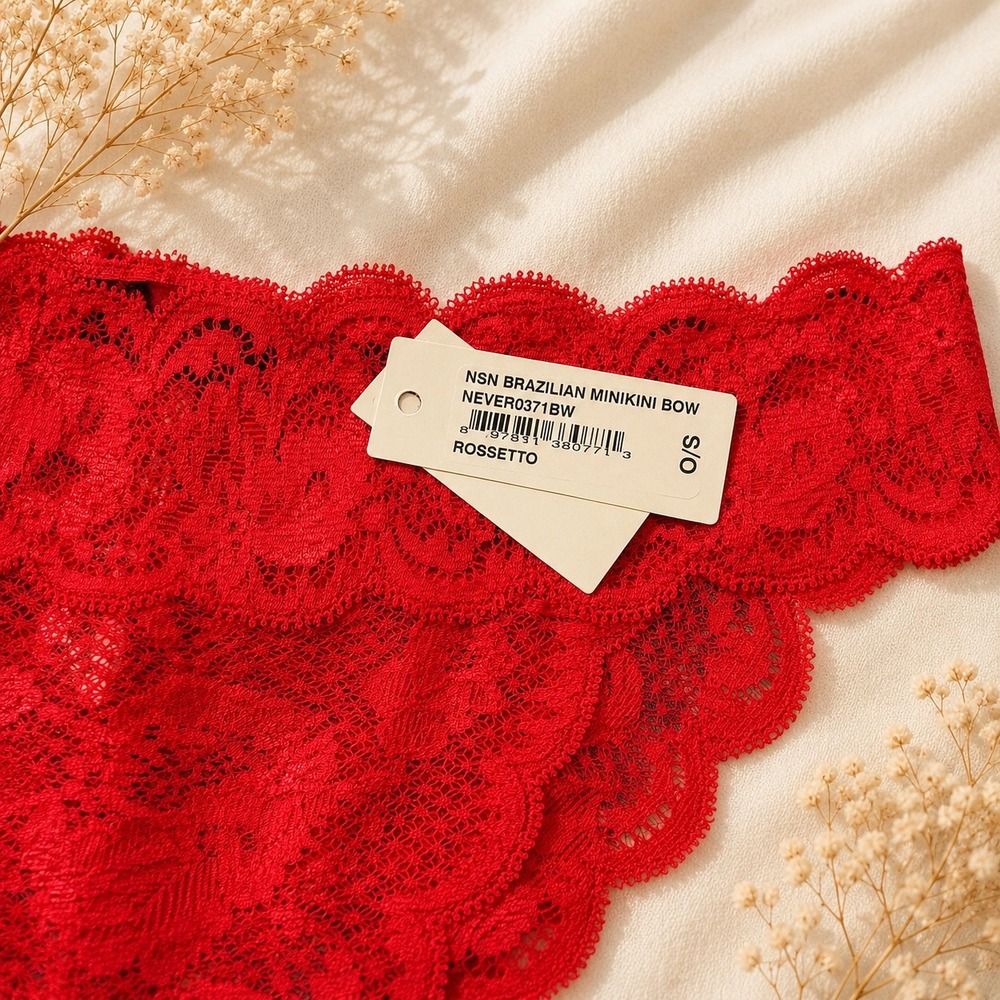 COSABELLA Brazilian Minikini Bow Rossetto Red Lace Panty - Size S / NWT - Picture 3 of 8